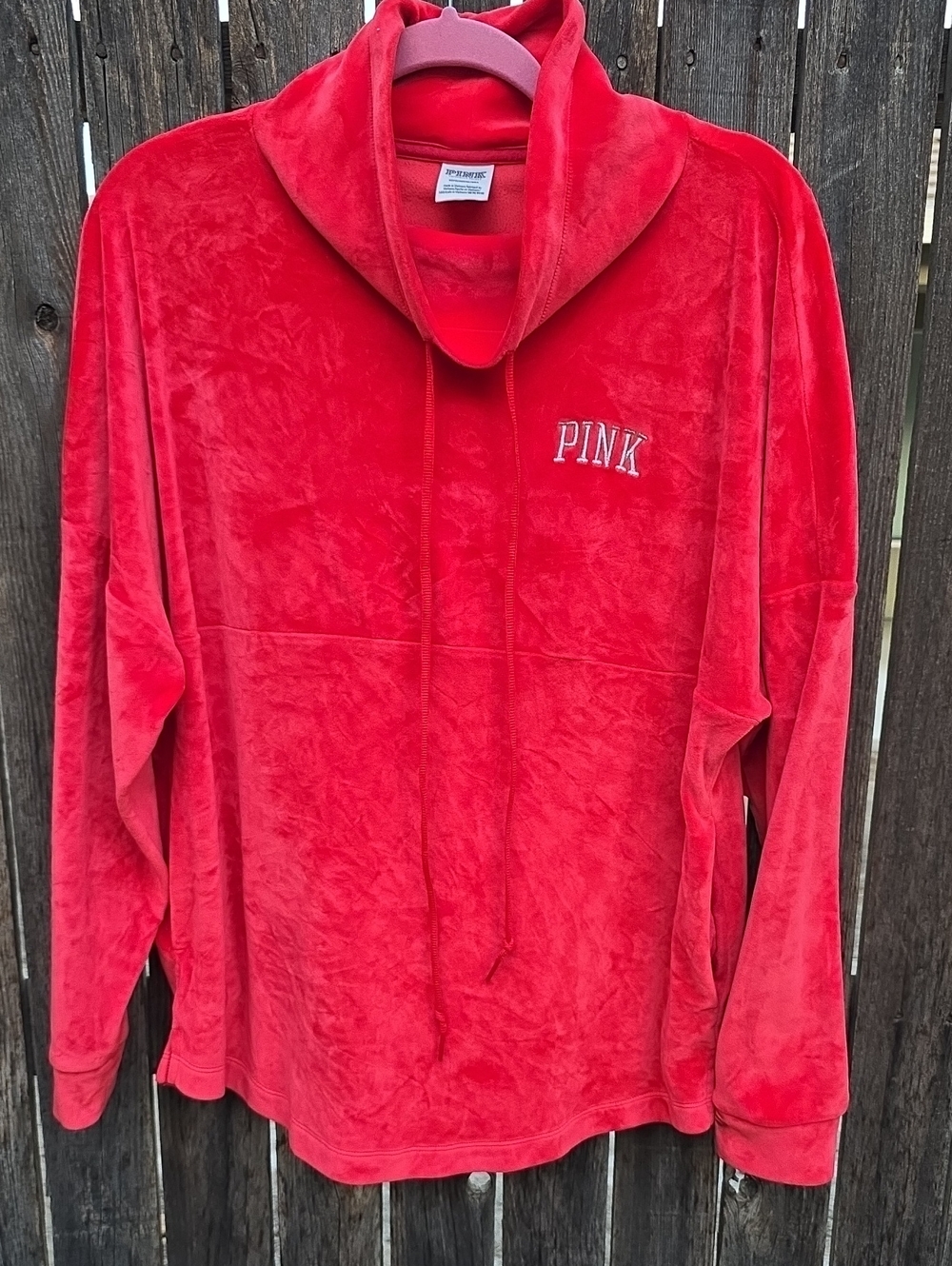 PINK Victoria's Secret Dark Hot Pink Plush Velour Cowl-Neck Pullover Sweatshirt